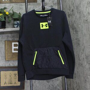 NWT Under Armour Highlighter Trim Athletic Sweatshirt Zip Pocket Black Multi L